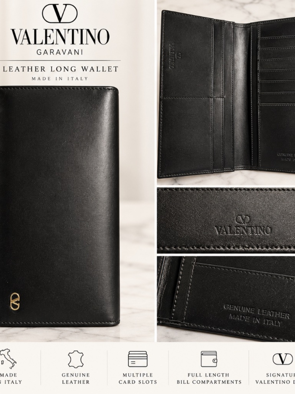 Valentino Black Leather Long Wallet